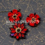 重ね菊花と小花のパーツ　赤×黒（カスタムオーダー）（2015.06）
